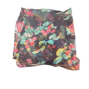 Vintage Jasmine By K.V.M. Scarf Black Sheer Strawberry Floral Retro Cottagecore